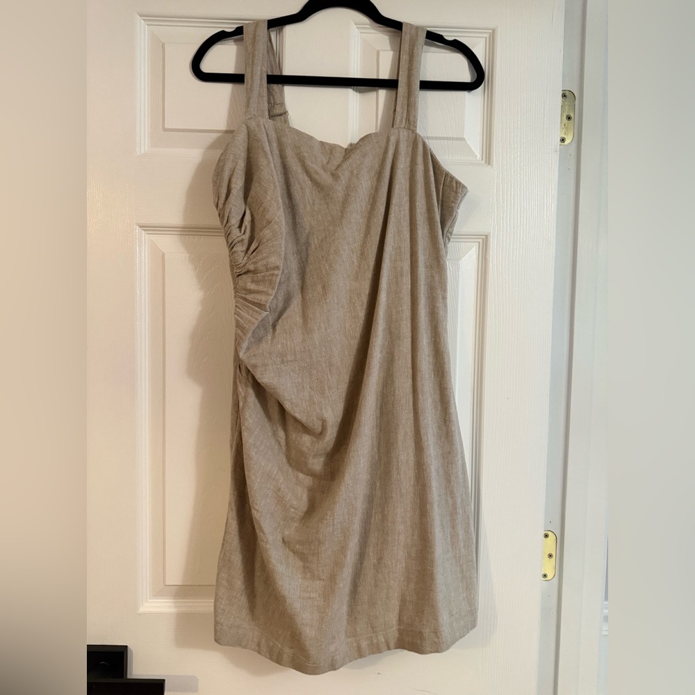 Abercrombie and Fitch Linen-Blend Ruched Squareneck Mini Dress - Picture 5 of 7